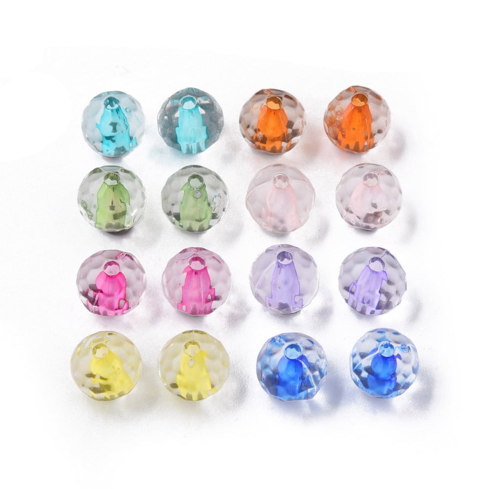 500gs Transparent Acrylic Beads Round Faceted Mixed color 8mm Hole: 1.6mm about 1810pcs/500g