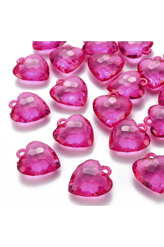 500gs Transparent Acrylic Pendants Faceted Heart Camellia 31.5x29x12.5mm Hole: 4mm about 90pcs/500g