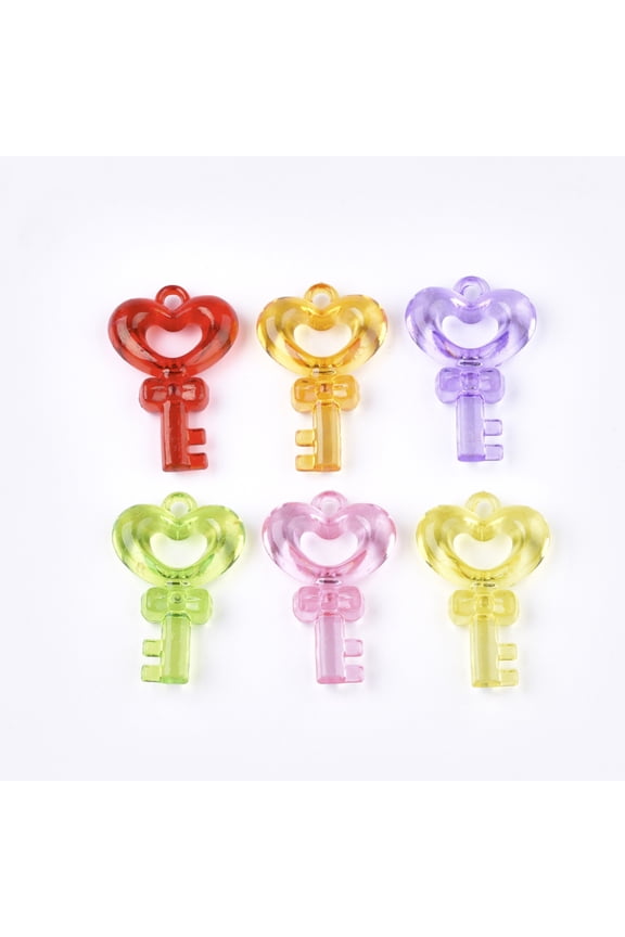 500gs Transparent Acrylic Pendants Key Mixed color 46x31x9mm Hole: 3mm about 107pcs/500g