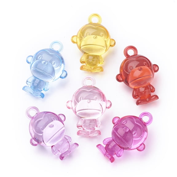 500gs Transparent Acrylic Pendants Monkey Mixed color 37x27x19mm Hole: 3.5mm about 90pcs/500g