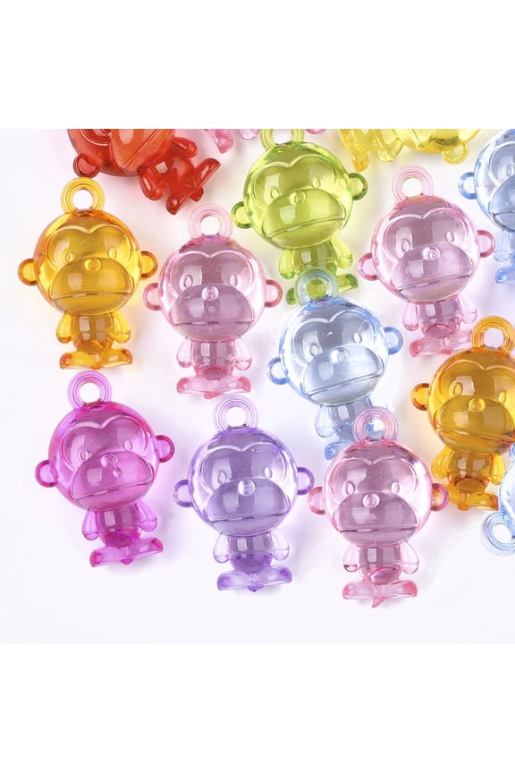 500gs Transparent Acrylic Pendants Monkey Mixed color 37x27x19mm Hole: 3.5mm about 91pcs/500g