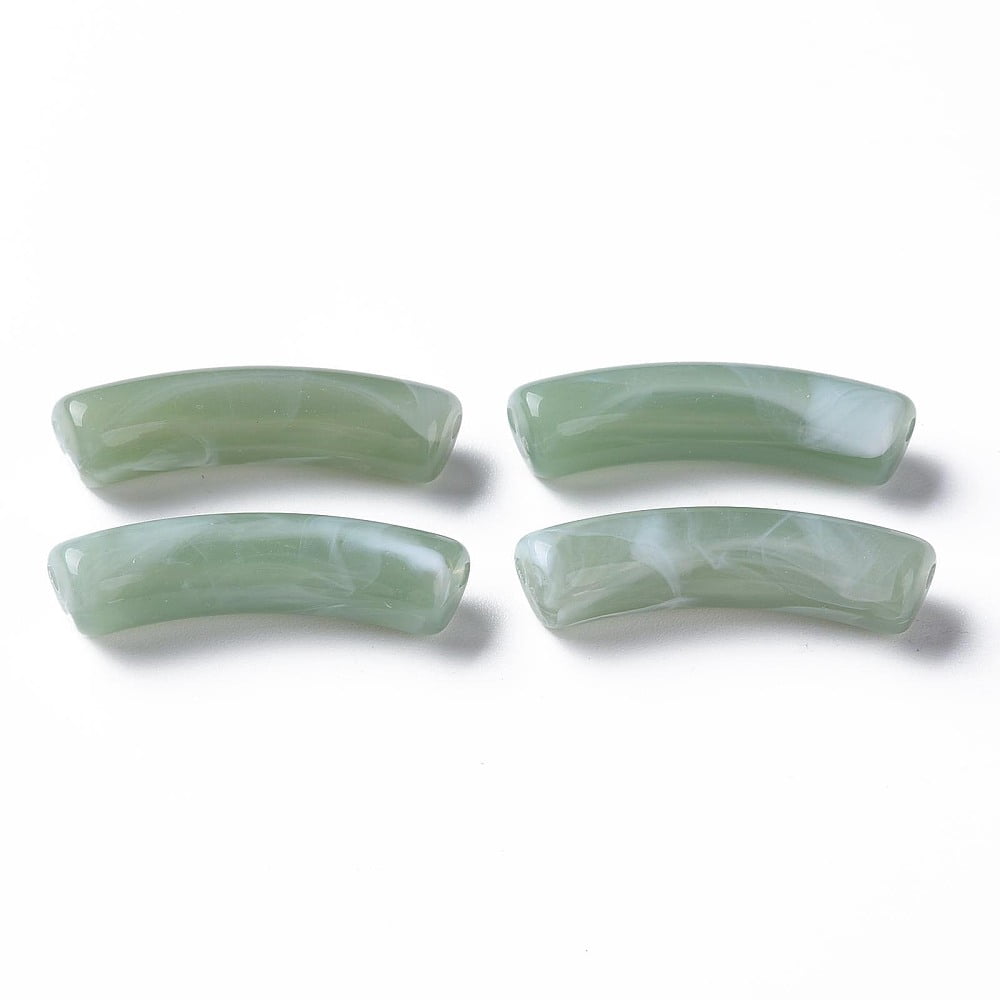 500gs Two Tone Acrylic Beads Imitation Gemstone Curved Tube Dark Sea Green 31x9.5x7.5mm Hole: 1.8mm about 345pcs/500g Green