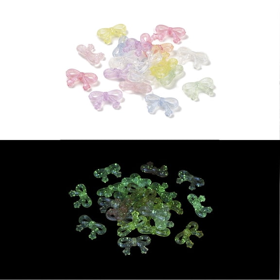 500gs UV Plating Luminous Rainbow Iridescent Acrylic Beads Glitter Beads Glow in the Dark Bowknot Mixed color 34.5x20x10mm Hole: 2mm about 253pcs/strand