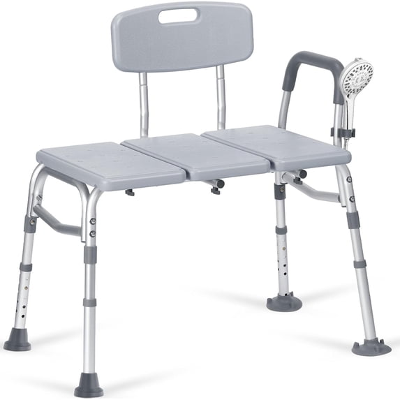 500lb Heavy Duty Shower Bench, Tool-Free Tub Transfer Bench with Arms & Back, Height Adjustable Handicap Shower Seat, Non-Slip Bath Safety Chair for Elderly & Surgery-Gray