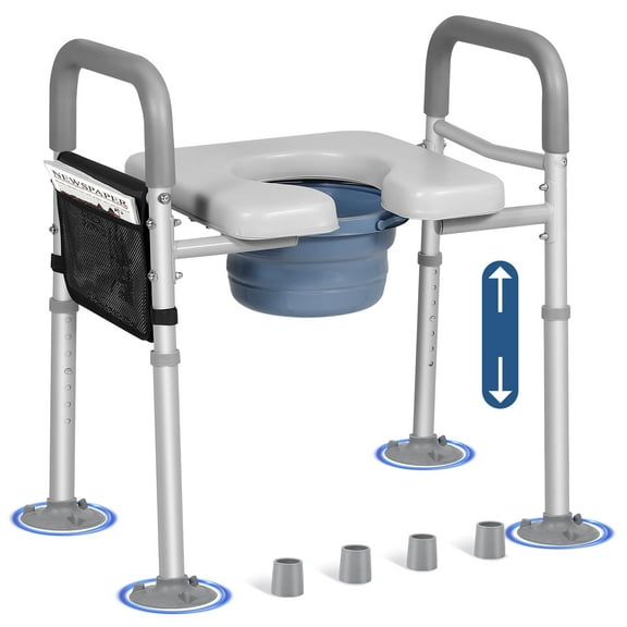 500lbs Adjustable Toilet Seat Risers for Seniors with Storage Pouch, Raised Toilet Seat with Handles for Elderly, Pregnant and Disable, Padded Handicap Toilet Seat Riser (With Bucket)