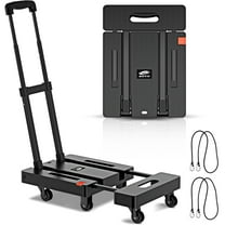 500lbs Folding Hand Truck, Heavy Duty Dolly, Portable 6 Wheels Collapsible Luggage Cart with 2 Elastic Ropes for Moving, Travel, Shopping, House Office Use,Black