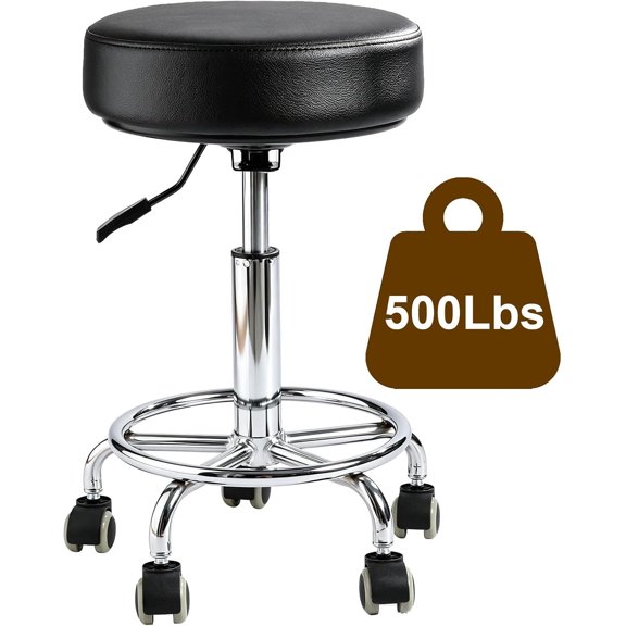 500lbs Heavy-Duty Adjustable Rolling Stool with Wheels & Foot pedal ring