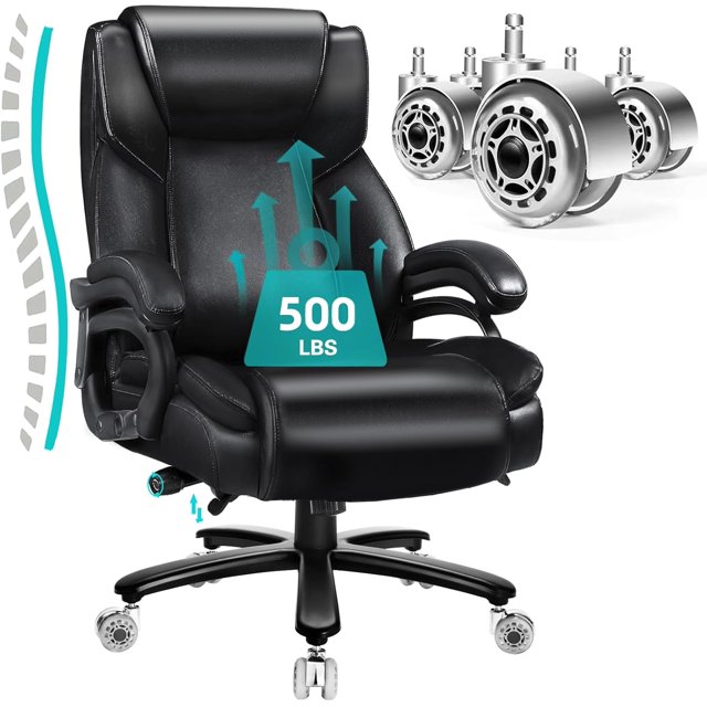 500lbs Heavy Duty Office Chair with Dual Rubber Wheels, Big and Tall
