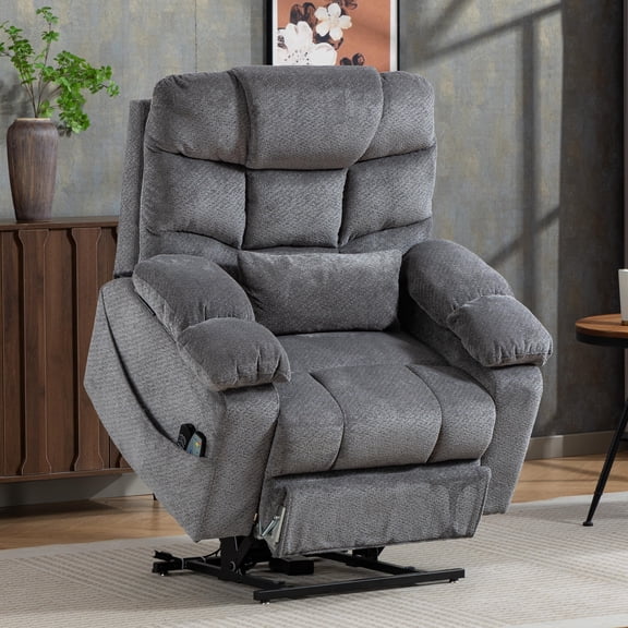 500lbs Heavy Duty Power Lift Recliner for Big Tall Man 6'5" Extended Footrest, Dual Motor Lift Chair with Massage & Heating,Flip Arm Storage,Cup Holders,Charging Ports