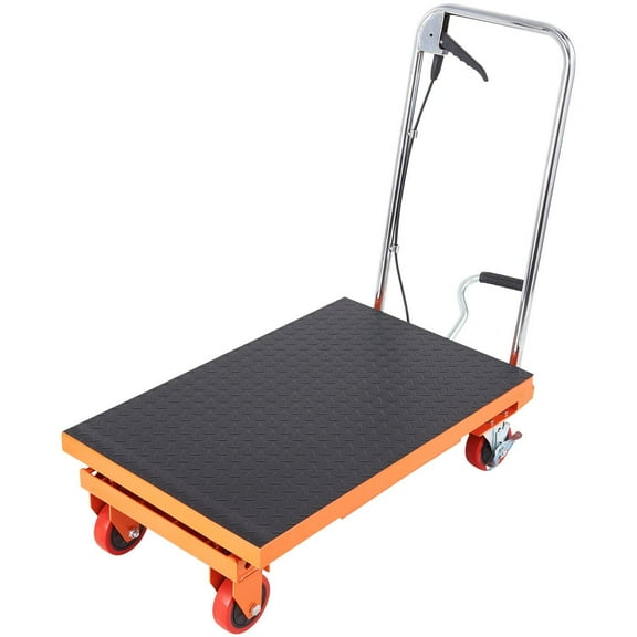 500lbs Hydraulic Lift Cart, Single Scissor Lift Table, 28.5" Max Height, Non-Slip Surface, 4 Swivel Wheels, Orange - Warehouse Utility