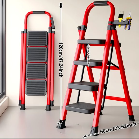 500lbs Load Capacity Heavy-Duty Folding 3 Step Ladder - Steel Step Stool with Anti-Slip Wide Treads, Safety Lock  Handrails, Portable Multi-Functional Ladder Suitable for Home, Kitchen
