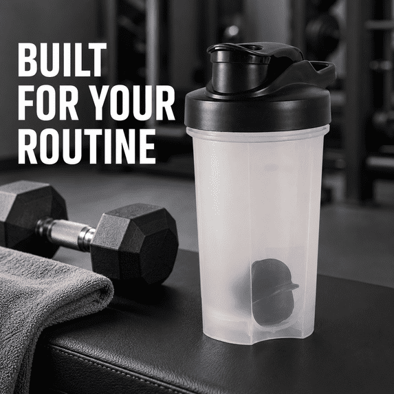 500mL Protein Shaker Bottle with Mixing Ball and Measurement Scale, Handheld Fitness Water Cup for Smooth Protein Powder Blending, Gym Workouts and Daily Hydration, Black