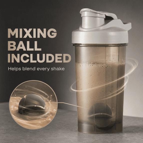 500mL Protein Shaker Bottle with Mixing Ball and Measurement Scale, Handheld Fitness Water Cup for Smooth Protein Powder Blending, Gym Workouts and Daily Hydration, Gray