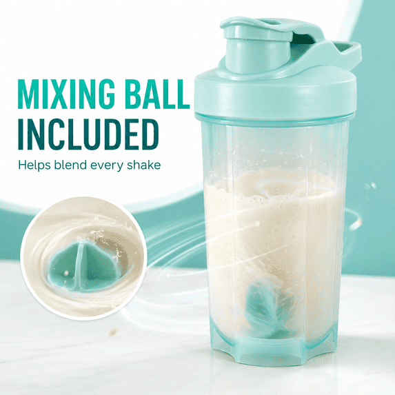 500mL Protein Shaker Bottle with Mixing Ball and Measurement Scale, Handheld Fitness Water Cup for Smooth Protein Powder Blending, Gym Workouts and Daily Hydration, Green