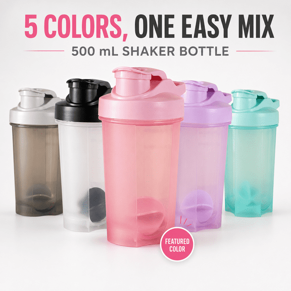 500mL Protein Shaker Bottle with Mixing Ball and Measurement Scale, Handheld Fitness Water Cup for Smooth Protein Powder Blending, Gym Workouts and Daily Hydration, Pink