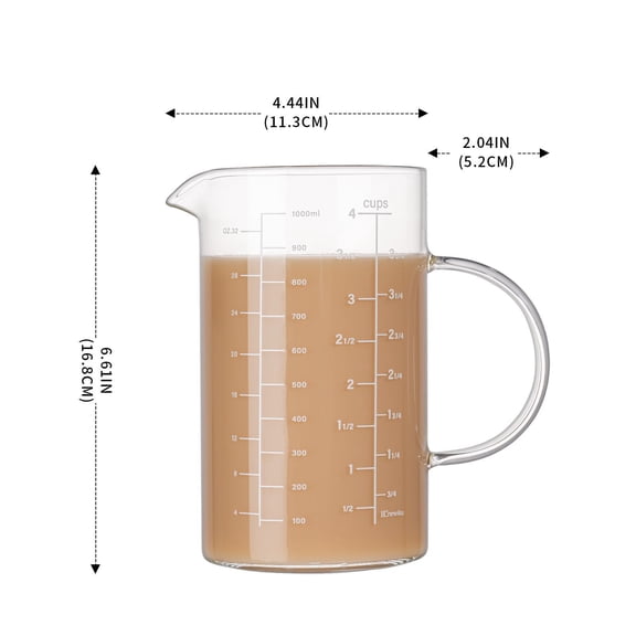 500ml 1000ml 16oz High Borosilicate Heat-Resistant High-Temperature Glass Graduated Measuring Cup with Handle Glass Cup