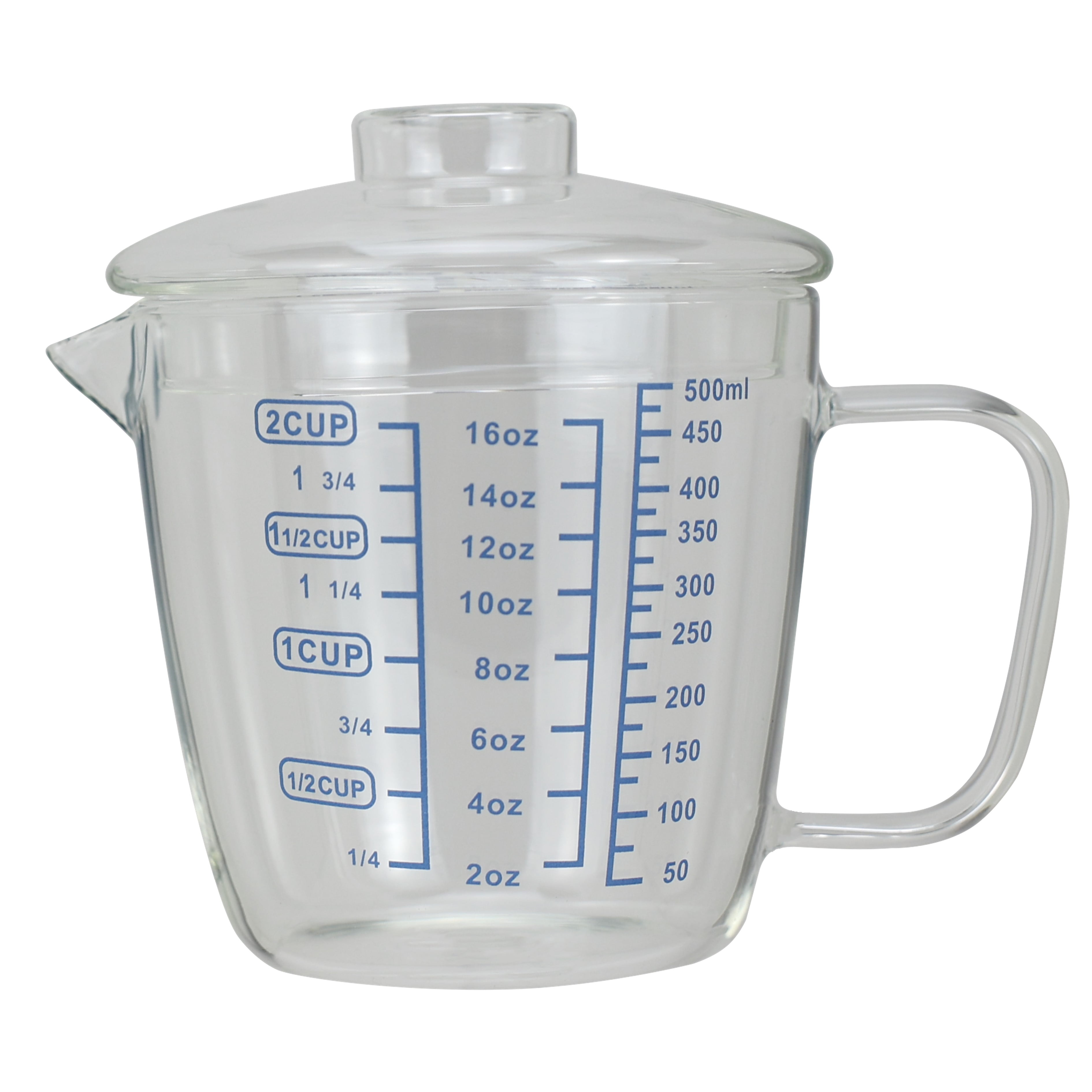 500ml/16oz Glass Measuring Cup with Lid, Easy Grip Handle and VShaped