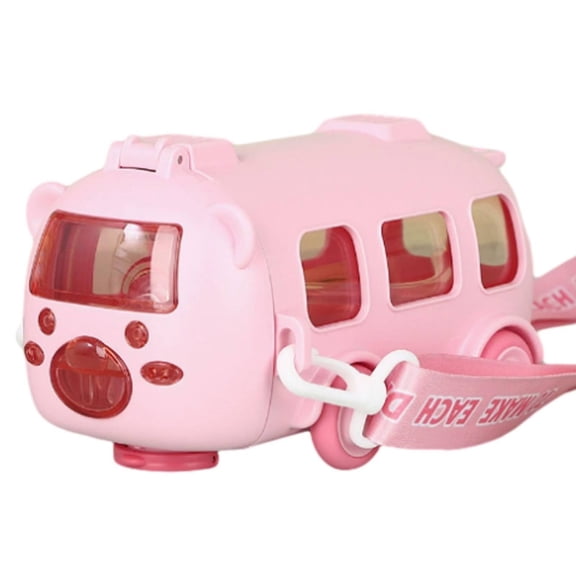 500ml 360 Degree Leak Proof Bus Shape Portable Water Bottle With Detachable Toy Top And Strap For Fun Hydration On The Go (Pink)