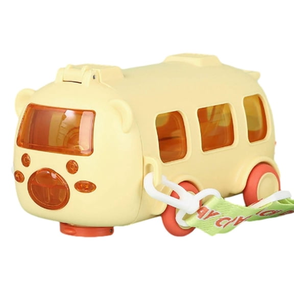 500ml 360 Degree Leak Proof Bus Shape Portable Water Bottle With Detachable Toy Top And Strap For Fun Hydration On The Go (Yellow)