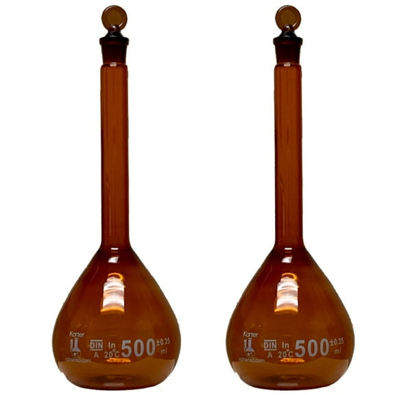 500ml Amber Volumetric Flask, With Ground Stopper, Karter Scientific 253H2 (Pack 2)