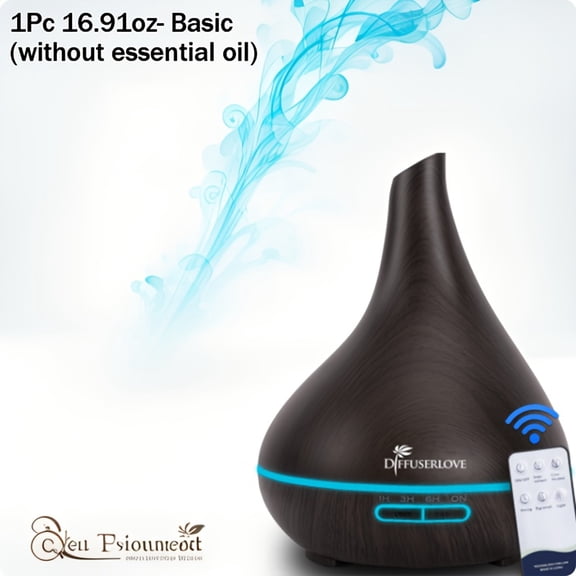 500ml Aroma Diffuser - 7-Color LED, Adjustable Mist & Soundwave Tech - 4 Timers - With/Without Essential Oils