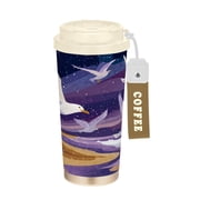500ml Coffee Cup, 316 Stainless Steel Ceramic Coated Thermos, Portable Straw Water Cup, High-value Car Water Bottle Beautiful Seagulls