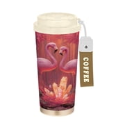 500ml Coffee Cup, 316 Stainless Steel Ceramic Coated Thermos, Portable Straw Water Cup, High-value Car Water Bottle Pink Flamingos Jungle