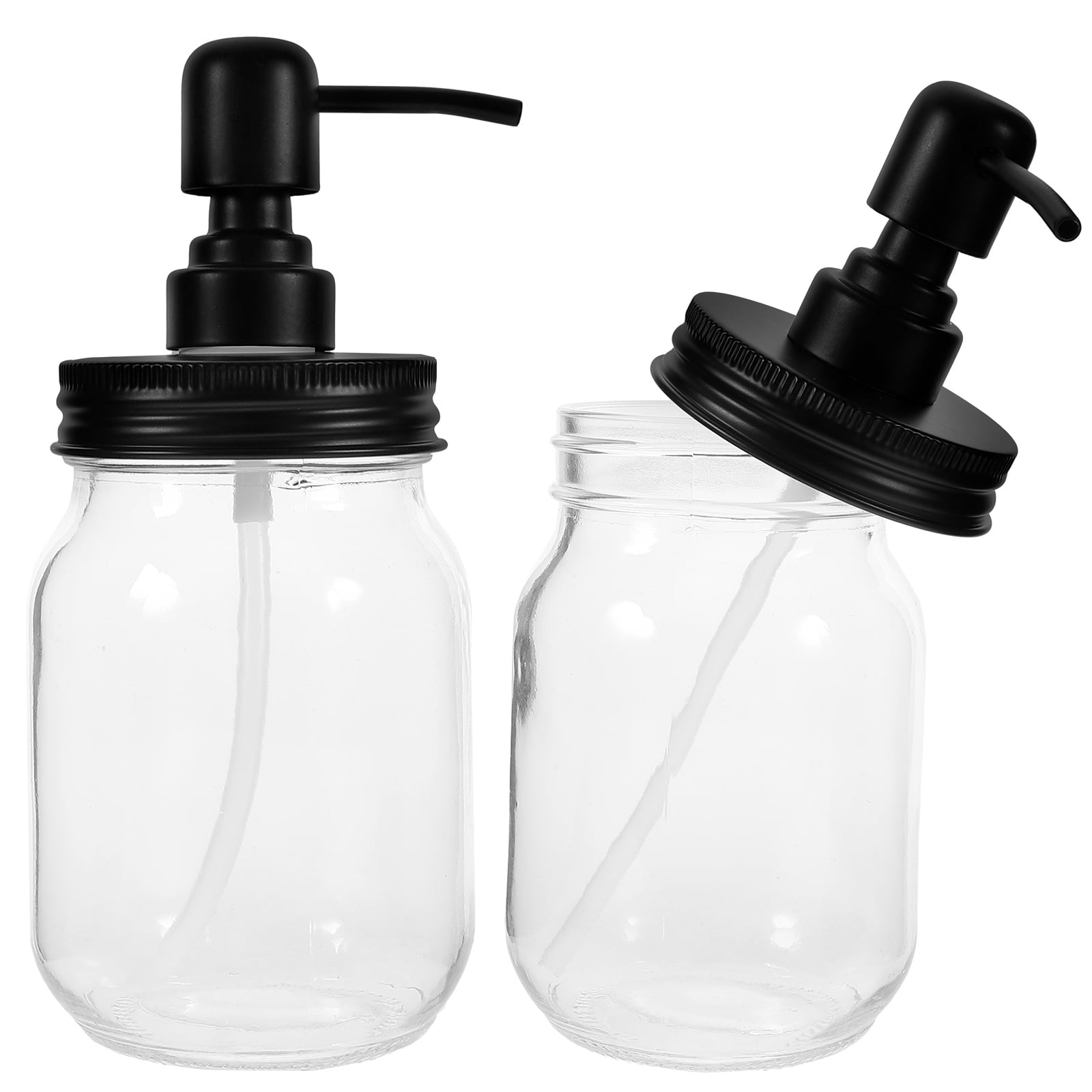 500ml Creative Jar Style Jam Honey Dispensing Bottle Shampoo Shower Gel Lotion Set of 2 Black Dispenser with Syrup Lids Portable Food Container Salad Jars Glass Household Travel