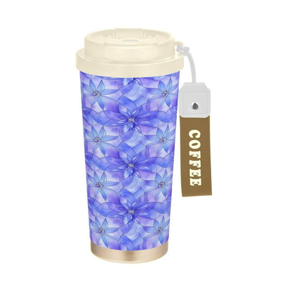 500ml Double-Wall Vacuum Insulated Tumblers Stainless Steel Coffee Tumbler with Ceramic Coating Blue Blooming Flowers