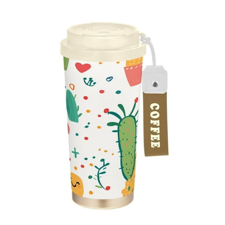 500ml Double-Wall Vacuum Insulated Tumblers Stainless Steel Coffee Tumbler with Ceramic Coating Cacti