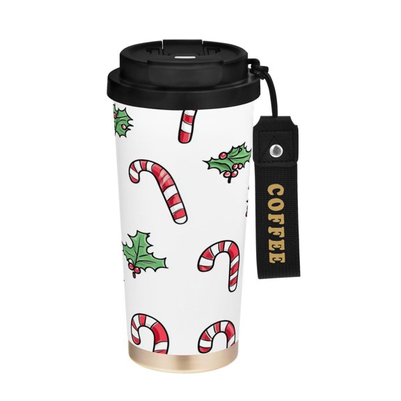 500ml Double-Wall Vacuum Insulated Tumblers Stainless Steel Coffee Tumbler with Ceramic Coating Christmas Candy Canes