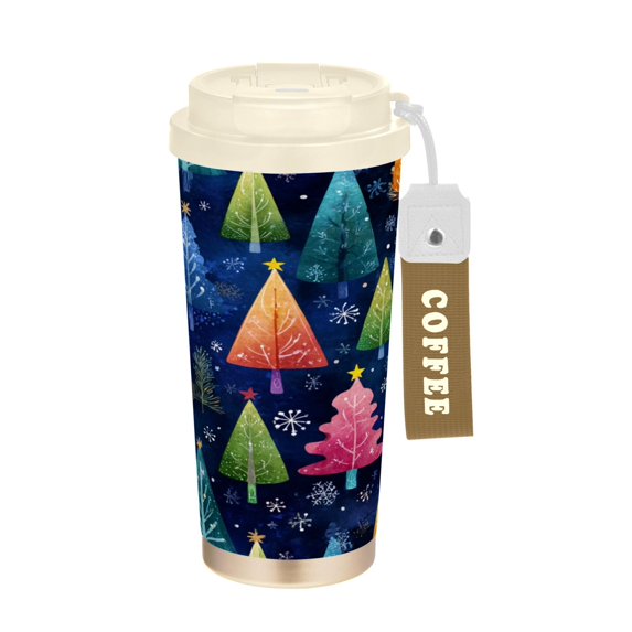 500ml Double-Wall Vacuum Insulated Tumblers Stainless Steel Coffee Tumbler with Ceramic Coating Colorful Christmas Trees Pattern