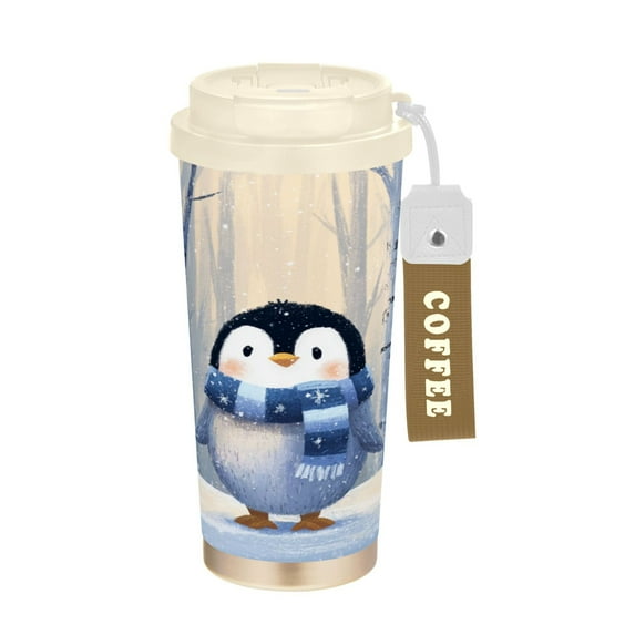 500ml Double-Wall Vacuum Insulated Tumblers Stainless Steel Coffee Tumbler with Ceramic Coating Cute Penguin in Winter