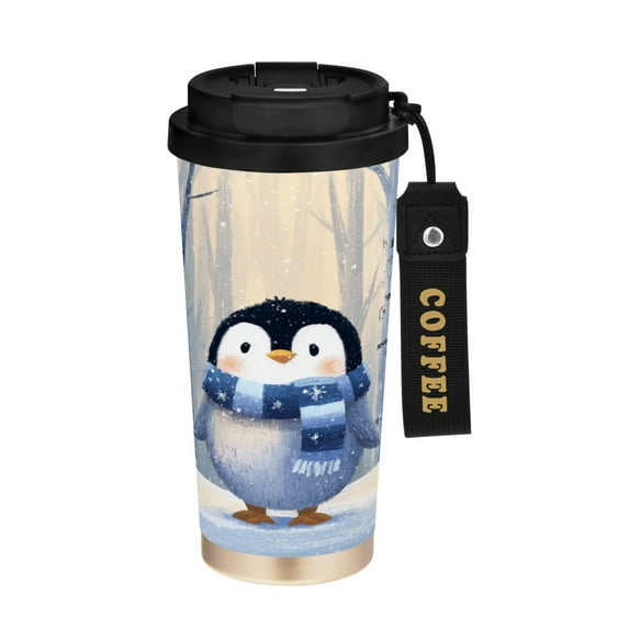 500ml Double-Wall Vacuum Insulated Tumblers Stainless Steel Coffee Tumbler with Ceramic Coating Cute Penguin in Winter