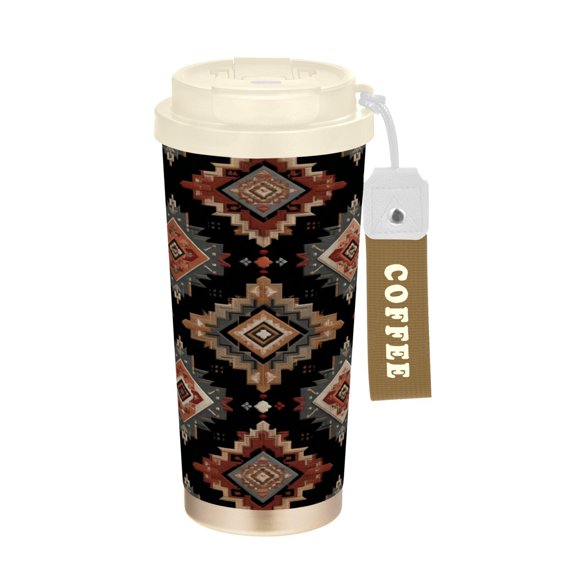 500ml Double-Wall Vacuum Insulated Tumblers Stainless Steel Coffee Tumbler with Ceramic Coating Earthy Tones Rhombus Shape