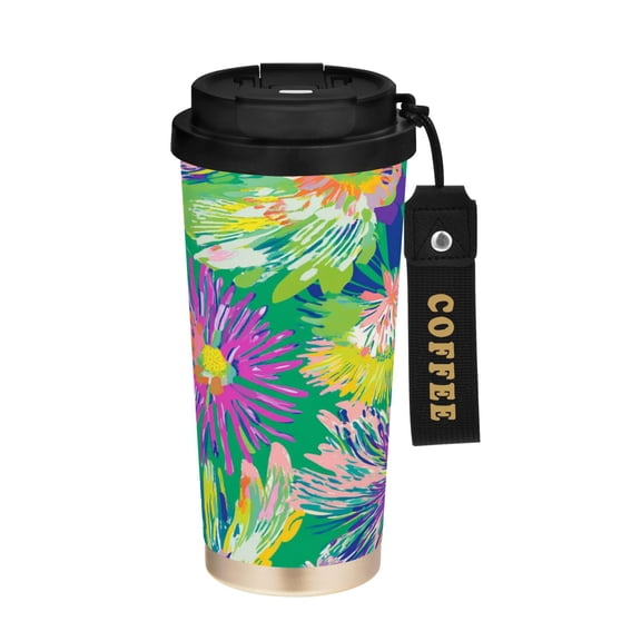 500ml Double-Wall Vacuum Insulated Tumblers Stainless Steel Coffee Tumbler with Ceramic Coating Impressions Of Flowers