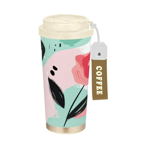500ml Double-Wall Vacuum Insulated Tumblers Stainless Steel Coffee Tumbler with Ceramic Coating Large and Cartoonish Rose