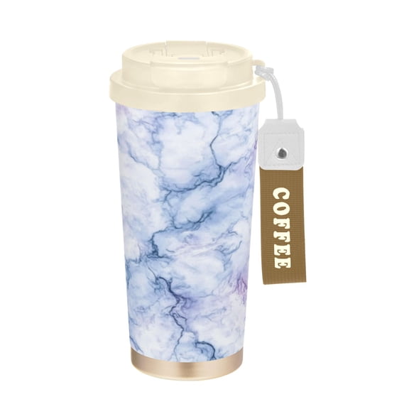 500ml Double-Wall Vacuum Insulated Tumblers Stainless Steel Coffee Tumbler with Ceramic Coating Light Purple and Blue Marble