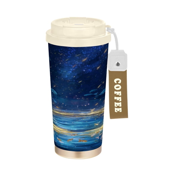 500ml Double-Wall Vacuum Insulated Tumblers Stainless Steel Coffee Tumbler with Ceramic Coating Magical Night Sky with Fish