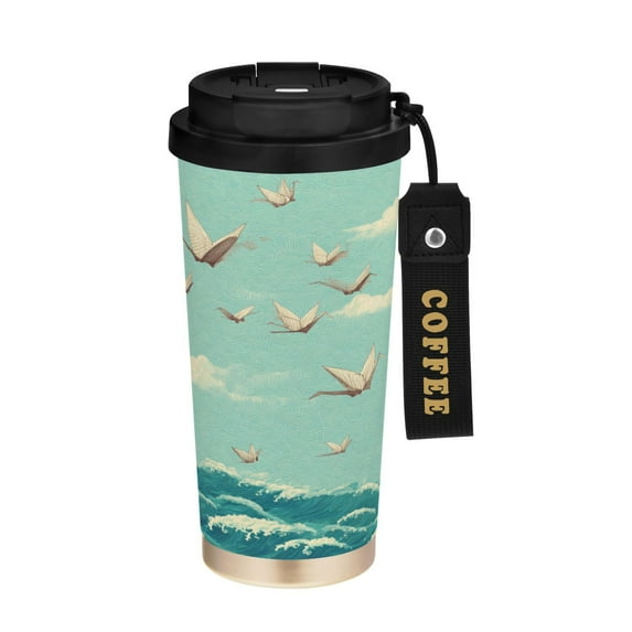 500ml Double-Wall Vacuum Insulated Tumblers Stainless Steel Coffee Tumbler with Ceramic Coating Paper Cranes Pattern