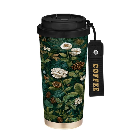 500ml Double-Wall Vacuum Insulated Tumblers Stainless Steel Coffee Tumbler with Ceramic Coating Pine Cones and Mossy Ferns