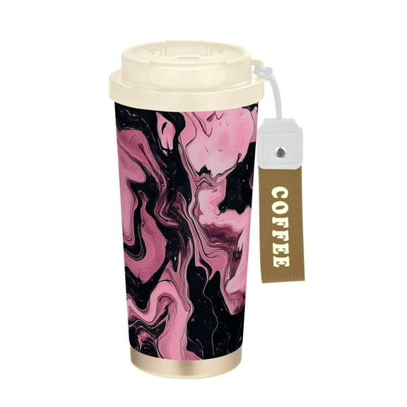 500ml Double-Wall Vacuum Insulated Tumblers Stainless Steel Coffee Tumbler with Ceramic Coating Pink and Black Marble Pattern