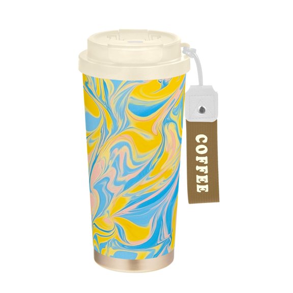 500ml Double-Wall Vacuum Insulated Tumblers Stainless Steel Coffee Tumbler with Ceramic Coating Swirling Pattern