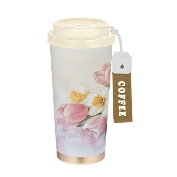 500ml Double-Wall Vacuum Insulated Tumblers Stainless Steel Coffee Tumbler with Ceramic Coating Tulips and Daffodils