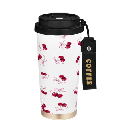 500ml Double-Wall Vacuum Insulated Tumblers Stainless Steel Coffee Tumbler with Ceramic Coating Watercolor Cherries Pattern