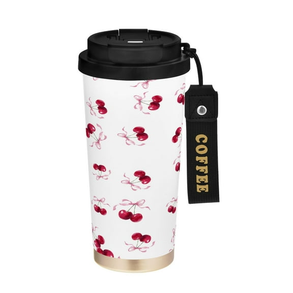 500ml Double-Wall Vacuum Insulated Tumblers Stainless Steel Coffee Tumbler with Ceramic Coating Watercolor Cherries Pattern
