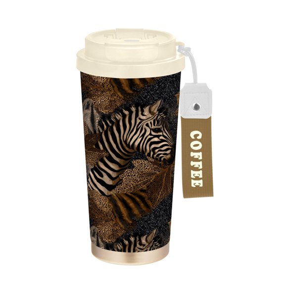 500ml Double-Wall Vacuum Insulated Tumblers Stainless Steel Coffee Tumbler with Ceramic Coating Zebra Print