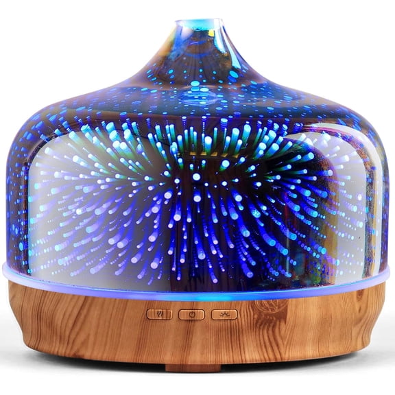 500ml Essential Oil Diffuser 3D Glass Aromatherapy Ultrasonic Humidifier - Auto Shut-Off, BPA Free for Home Hotel Yoga Gift