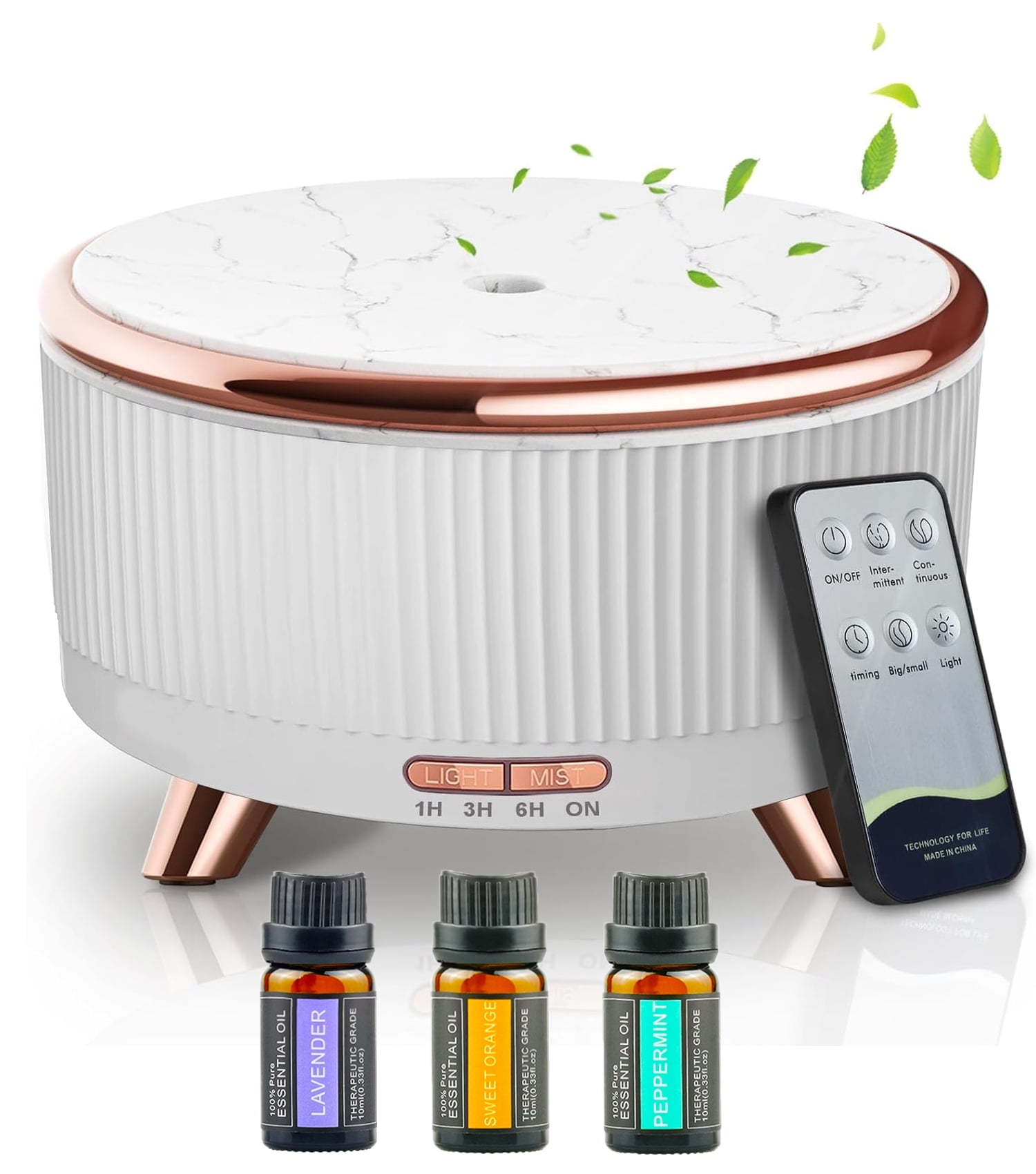 500ml Essential Oil Diffusers, Aroma Diffusers with Remote and 3*10ml Oils Set, Dreampark Diffuser for Home, Timing Waterless Auto off