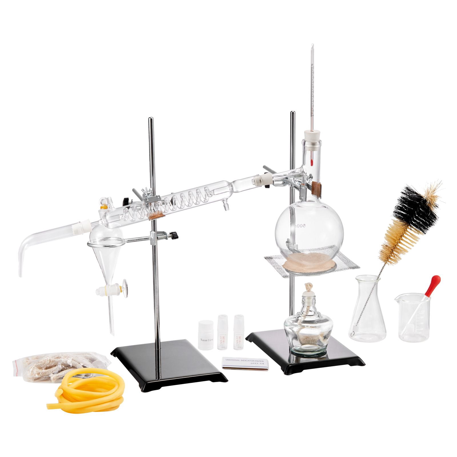500ml Essential Oil Distillation Kit, 3.3 Boro Lab Glassware Apparatus with spirit lamp & 24/40 Joint, 28 pcs Set